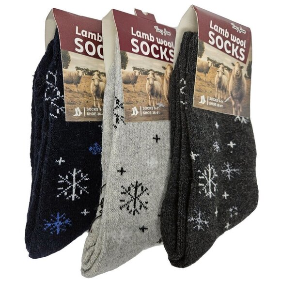 Women's Lamb Wool Socks, Warm Winter Heavy Duty Boot Crew, 3 Pairs. NEW - Picture 1 of 4